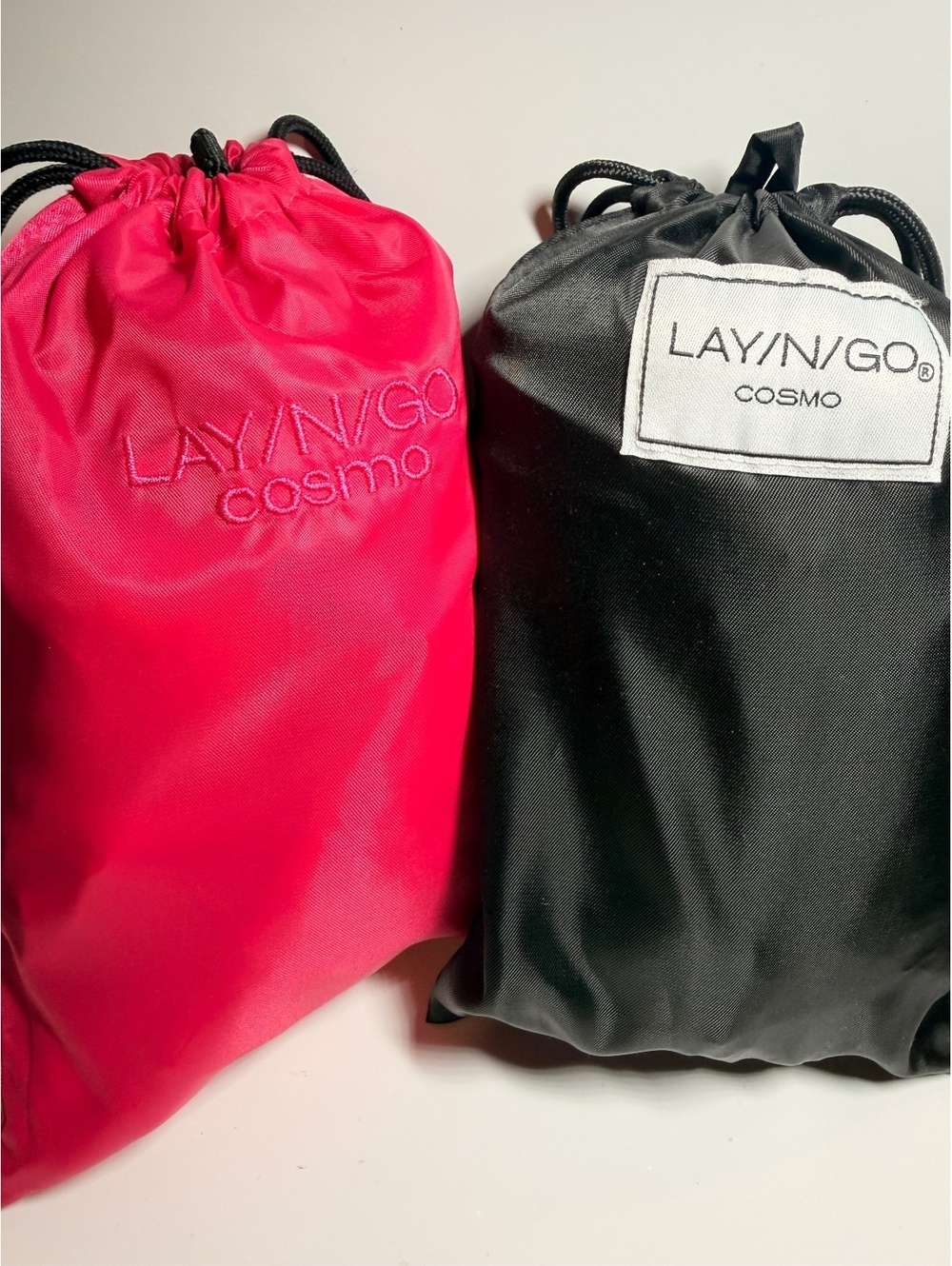 2X Lay-n-Go Cosmo Drawstring Storage Bags - Pink and Black Set